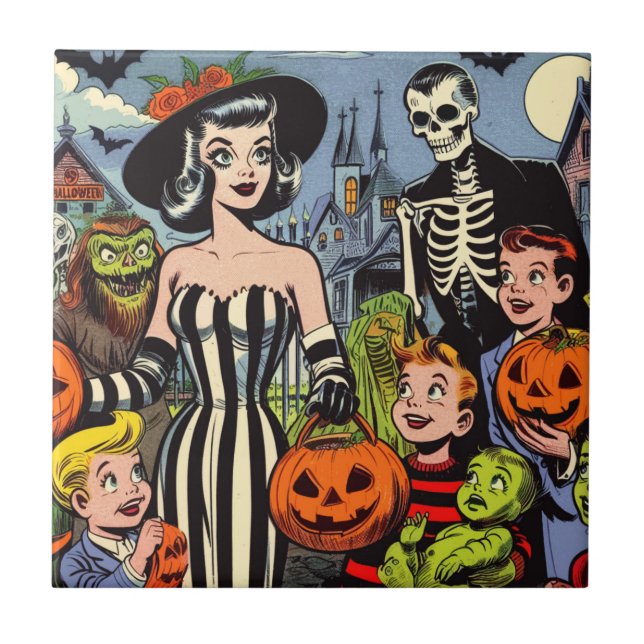 Vintage Halloween Comics Tile (Front)