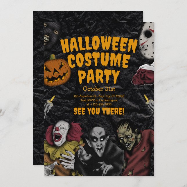 Vintage Halloween Costume Party,Editable Halloween Invitation (Front/Back)