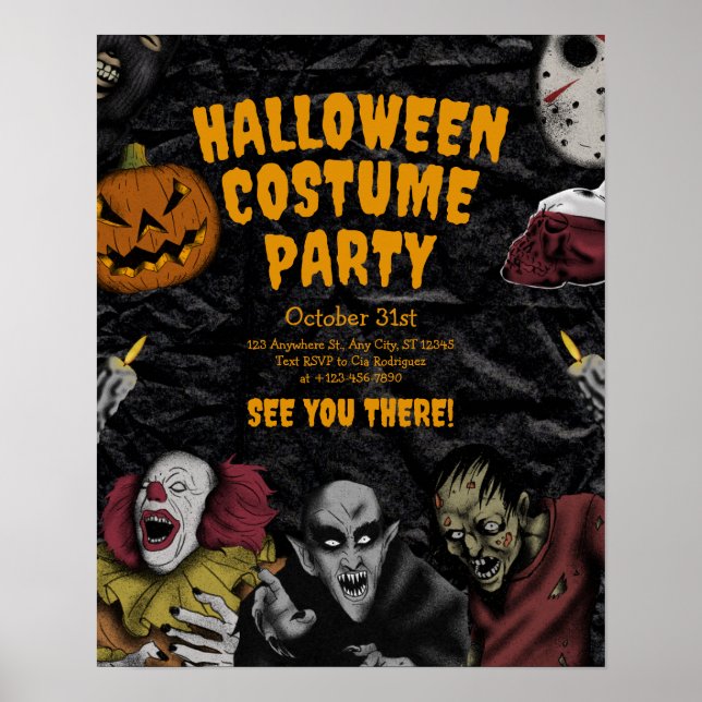 Vintage Halloween Costume Party,Editable Halloween Poster (Front)