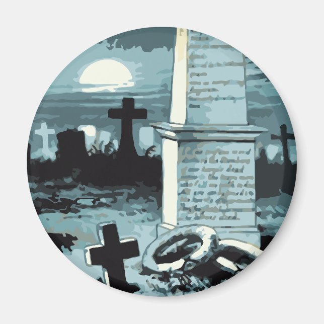 Vintage Halloween, Creepy Cemetery with Graves Magnet (Front)