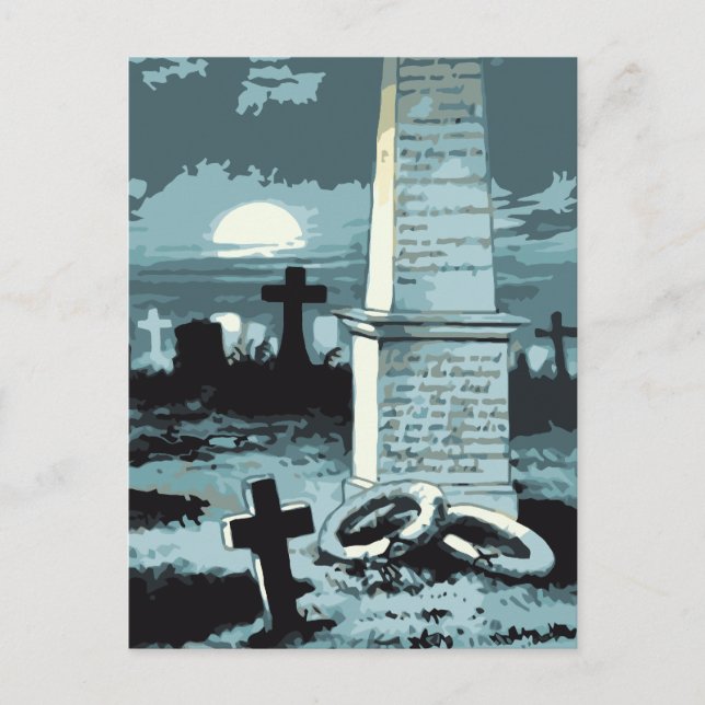 Vintage Halloween, Creepy Cemetery with Graves Postcard (Front)