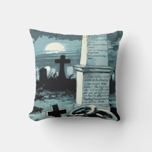 Vintage Halloween, Creepy Cemetery with Graves Throw Pillow