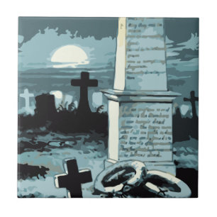 Vintage Halloween, Creepy Cemetery with Graves Tile
