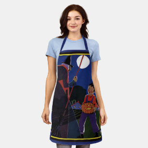 Vintage Halloween, Creepy Witch with Boy Apron