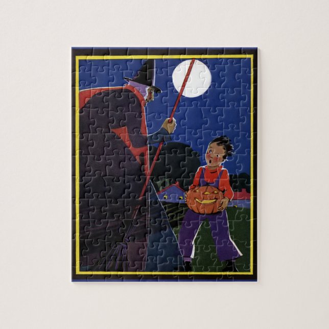 Vintage Halloween, Creepy Witch with Boy  Jigsaw Puzzle (Vertical)