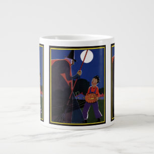 Vintage Halloween, Creepy Witch with Boy Large Coffee Mug