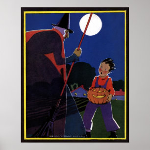 Vintage Halloween, Creepy Witch with Boy Poster