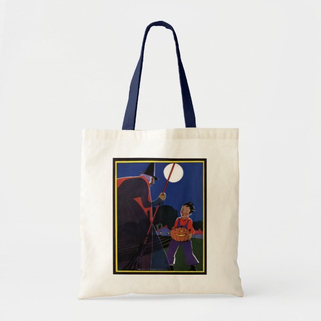 Vintage Halloween, Creepy Witch with Boy Tote Bag (Front)
