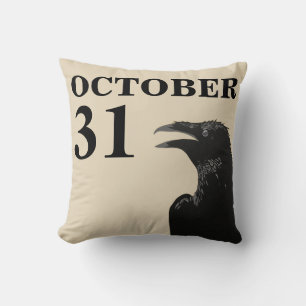 Vintage Halloween crow pillow