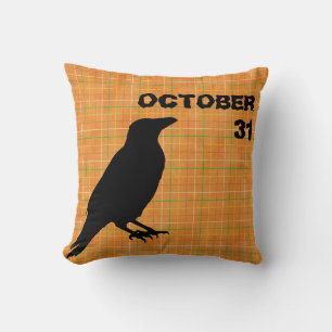 Vintage Halloween crow pillow