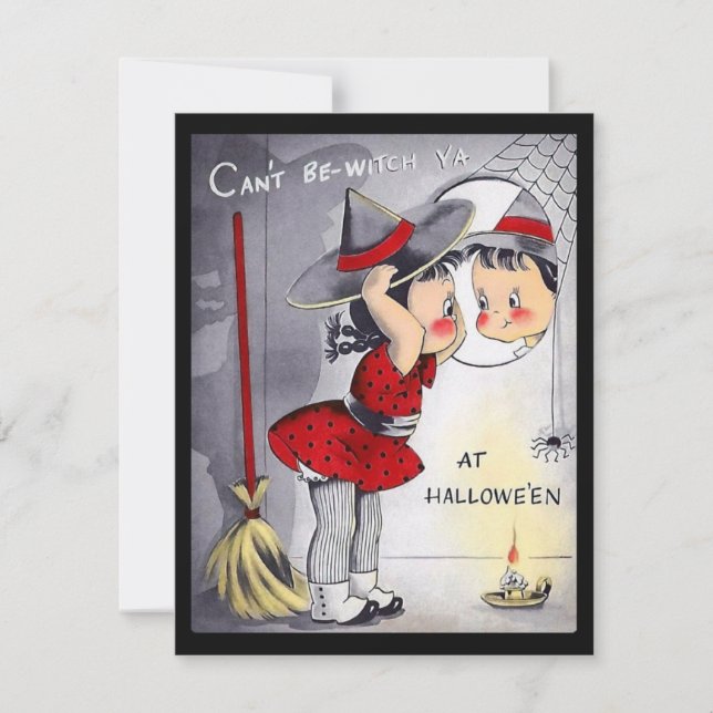 Vintage Halloween Cute Witch Holiday Card (Front)