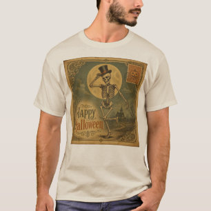 Vintage Halloween Dancing Skeleton Postcard T-Shirt