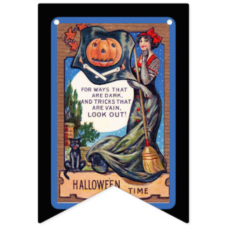 Vintage Halloween Decor, Cute Halloween Bunting Flags