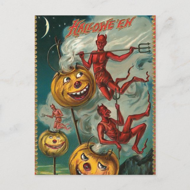 Vintage Halloween Devil Invitation Postcard (Front)