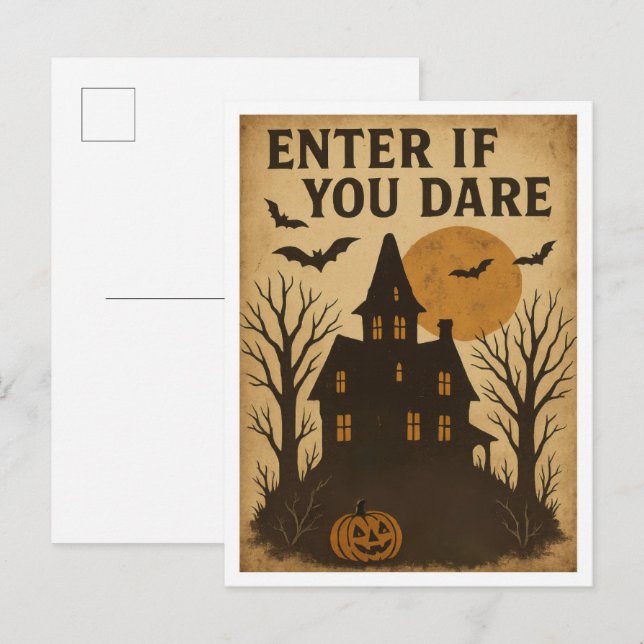 Vintage Halloween Enter if You Dare Postcard (Front/Back)