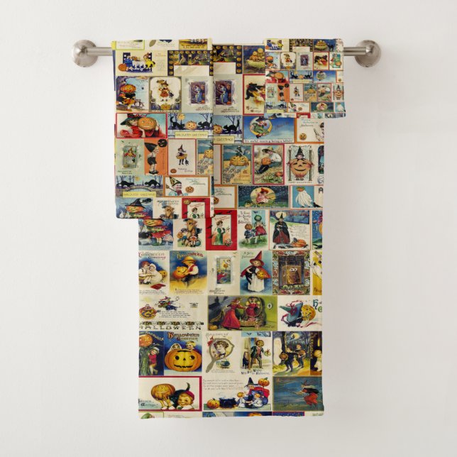 Vintage Halloween Ephemera Bath Towel Set (Insitu)