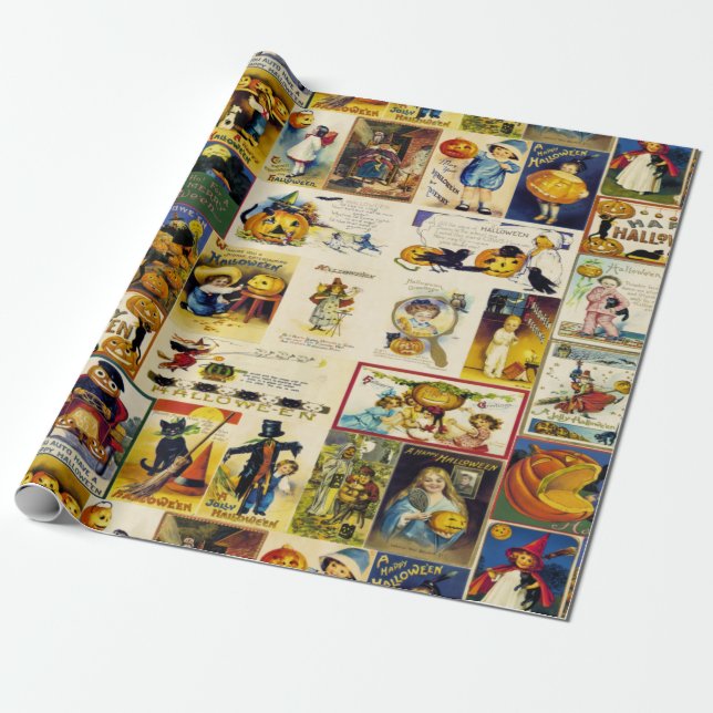 Vintage Halloween Ephemera Wrapping Paper (Unrolled)