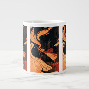 Vintage Halloween, Evil Witch with Fire in Forest Large Coffee Mug