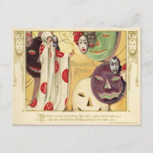 Vintage Halloween Faces Postcard