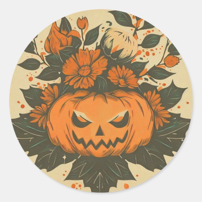 Vintage/Halloween/Fall/pumpkin Classic Round Sticker (Front)