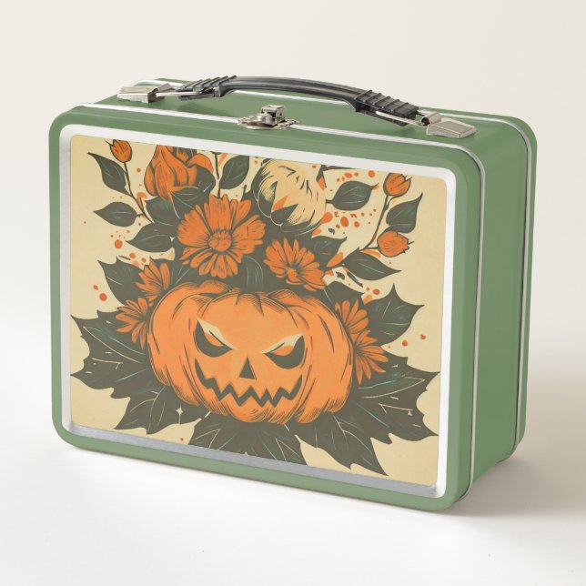 Vintage/Halloween/Fall/pumpkin Metal Lunch Box (Front)