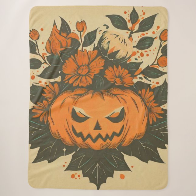 Vintage/Halloween/Fall/pumpkin Sherpa Blanket (Front)