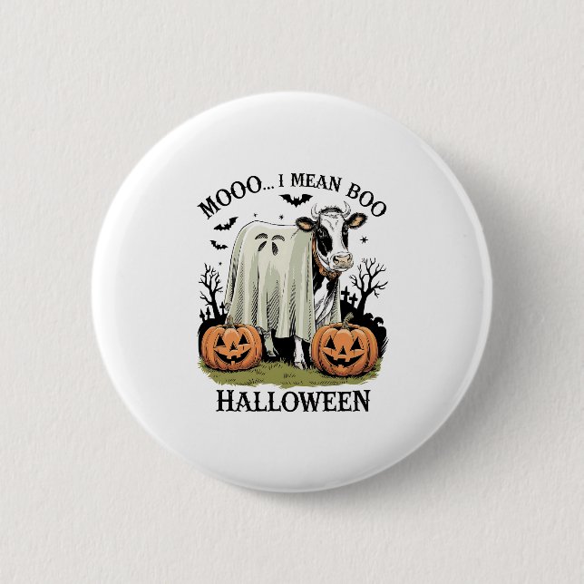 Vintage Halloween Farm Cow 2 Inch Round Button (Front)