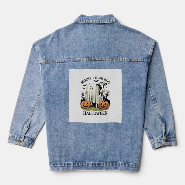 Vintage Halloween Farm Cow Denim Jacket (Back)
