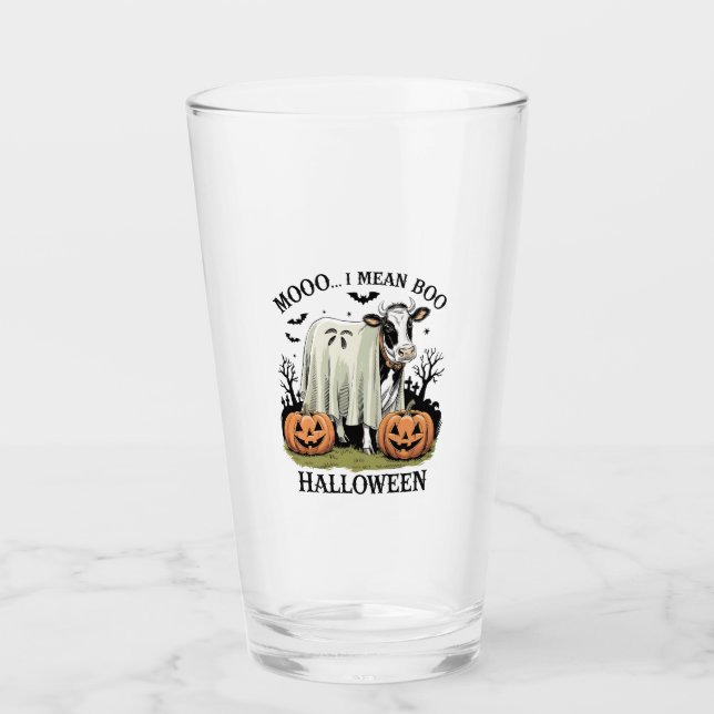 Vintage Halloween Farm Cow Glass (Front)
