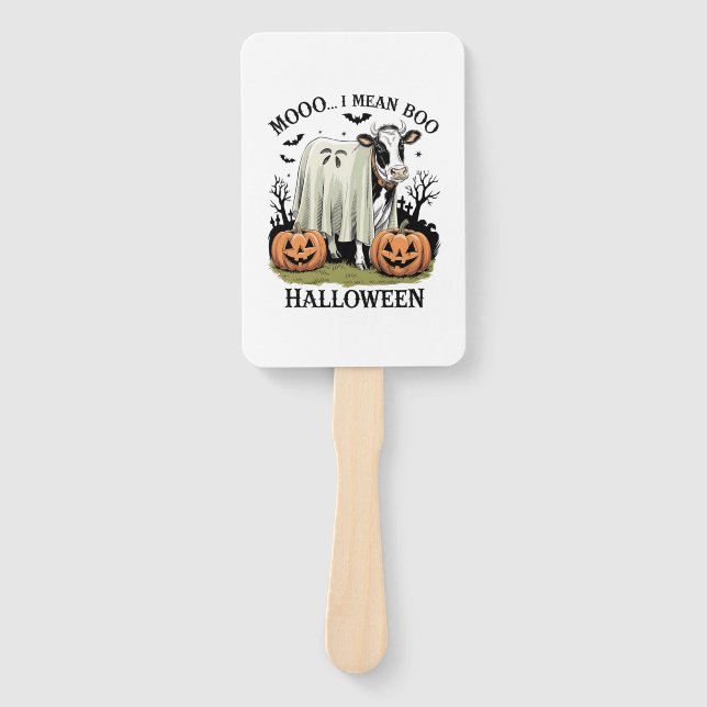 Vintage Halloween Farm Cow Hand Fan (Front)