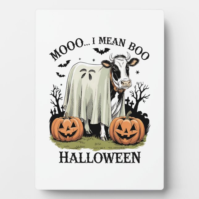 Vintage Halloween Farm Cow Plaque (Front)