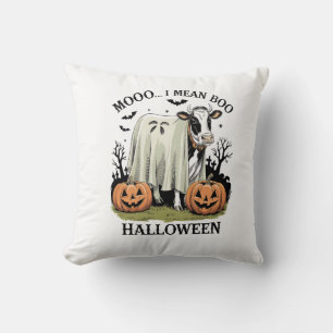 Vintage Halloween Farm Cow Throw Pillow