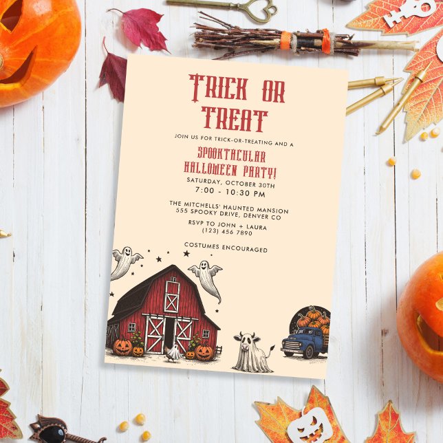 Vintage Halloween Farm Ghost Invitation (Creator Uploaded)
