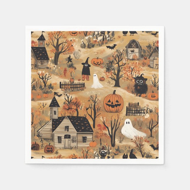 Vintage halloween farm pattern napkin (Front)