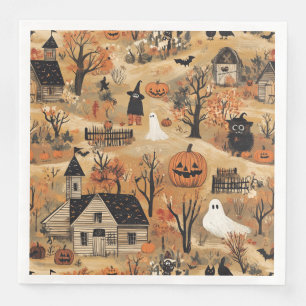 Vintage halloween farm pattern napkin