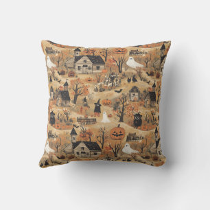 Vintage halloween farm pattern outdoor pillow
