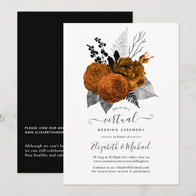 Vintage Halloween Floral Online Virtual Wedding Invitation (Front/Back)