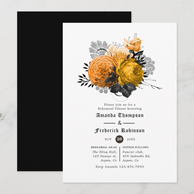 Vintage Halloween Floral Wedding Rehearsal Dinner Invitation (Front/Back)