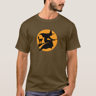Vintage Halloween Flying Witch with Full Moon T-Shirt