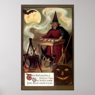 Vintage Halloween Fortune Teller Poster