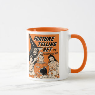 Vintage Halloween Fortune Telling Set with Witch Mug