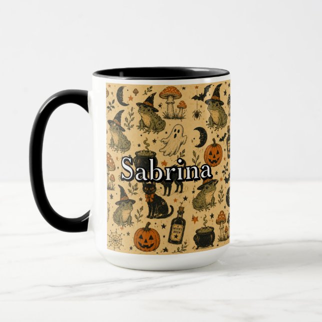 Vintage Halloween Frog Custom Name Mug (Left)