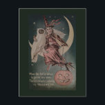 Vintage Halloween Funny owl illustration Postcard<br><div class="desc">A Helen Hunt look-alike witch sits on the moon with her beloved owl, uncomfortably placing his claws in her knee. God only know what black magic potions are in her pumpkin purse hanging there. The illustrations from this collection are from Public Domain. If you think one of the images is...</div>