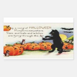 Vintage Halloween Funny Scary Cat Pumpkin Sticker