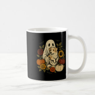 Vintage Halloween Ghost Aussie Dog Autumn Flowers  Coffee Mug