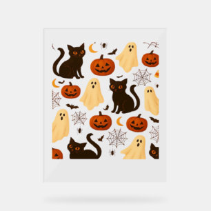 Vintage Halloween Ghost & Black Cat Pattern Classi Acrylic Sign