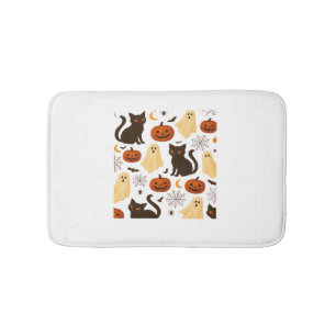 Vintage Halloween Ghost & Black Cat Pattern Classi Bath Mat