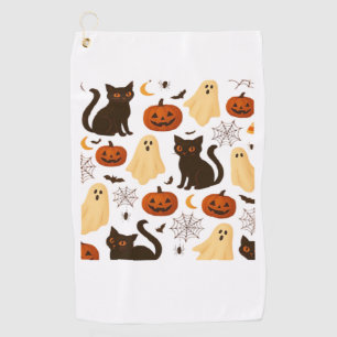 Vintage Halloween Ghost & Black Cat Pattern Classi Golf Towel