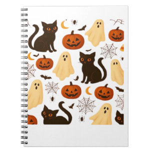Vintage Halloween Ghost & Black Cat Pattern Classi Notebook