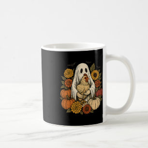 Vintage Halloween Ghost Chicken Autumn Flowers Pum Coffee Mug